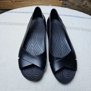 Crocs Serena Flat Womens Sz 5 Black Open Toe Criss Cross Sandals Comfort Shoes - Picture 1 of 10