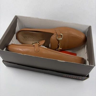 Vionic ADELINE Cognac/Caramel Leather Comfort Horsebit Mule Flats Size 7 M - Image 1 of 4