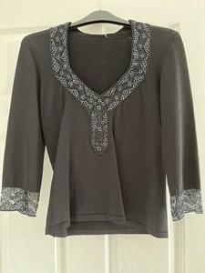 New Wallis, lovely black beaded 3/4 sleeve party / occasion top, size 10 - Picture 1 of 6