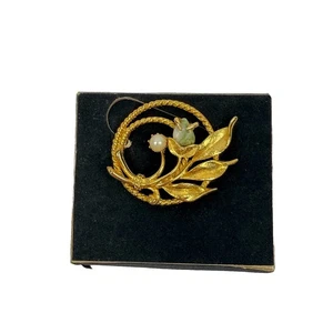 SARAH COVENTRY Jade Garten Brosche Vintage goldfarben Kunstperlen Blume mit Box - Bild 1 von 10