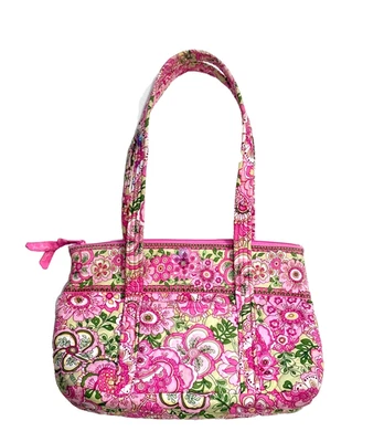 VERA BRADLEY PÉTALO ROSA ALGODÓN EDREDÓN DOBLE ASA BOLSO DE HOMBRO MONEDERO, USADO EN EXCELENTE ESTADO Foto 1 de 4