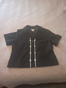 St. John Sport Size Medium XL Black Zip Up Blouse Short Sleeve Collared - Picture 1 of 12