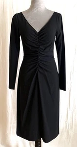 TAHARI Front Ruched Sheath Dress Long Sleeve Stretch Rayon/Wool Midi Sz 8 - Picture 1 of 10