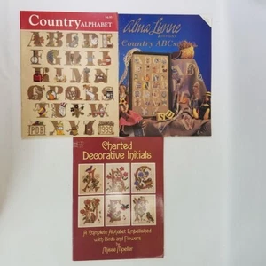 Lot 3 Cross Stitch Booklets Alphabet Initials ABC Country Birds Flowers Animals - Picture 1 of 4