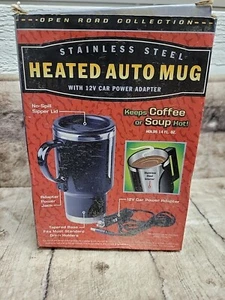 Stainless Steel Inside Black Out Heated 14oz. Auto Mug With 12V Power Adapter  - Picture 1 of 14