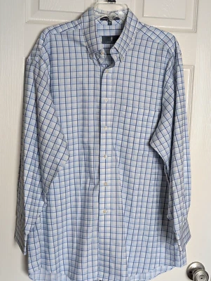 LANESBORO Mens No Iron Plaid Check Blue Green Shirt -17 32/33 LARGE - Image 1 of 4