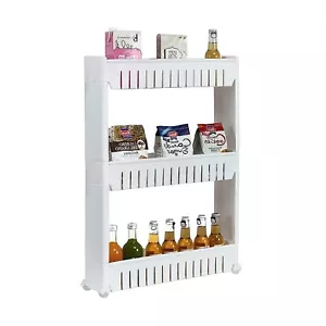 3 Tier Storage Shelf Organiser Rack Holder Slim Slide Out Kitchen Trolley - Picture 1 of 5