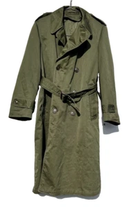 MILITARY RAINCOAT VINTAGE MENS SIZE REG SMALL QUARPEL ARMY GREEN TRENCH W/BELT - Picture 1 of 17