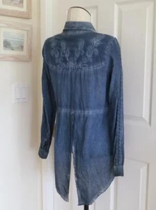 Gretty Zueger Sundance Indigo Embellished Peruvian Cotton Tuxedo Back Shirt S M - Picture 1 of 15
