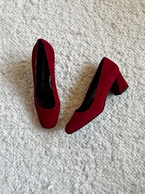 Stuart Weitzman Marymid Suede Heels Red Leather Size 8.5 Block Heel - Image 1 of 4