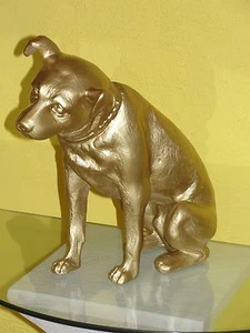 Nipper Grammophon Hund His Masters Voice Figur Tierfigur Design Gold Werbefigur - Picture 1 of 5