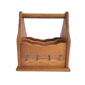 Vintage Wood Utensil Caddy Holder Wooden Toolbox 1984 Farmhouse Cottagecore - Picture 1 of 12