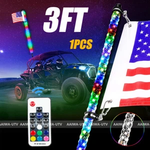 3FT Lighted Spiral LED Whip Antenna w/Flag & Remote For ATV Polaris RZR UTV - Imagen 1 de 12