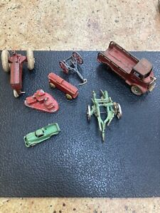 Vintage Arcade Cast Iron Tractor W/DRIVER & BALLOON TIRES Plow And More