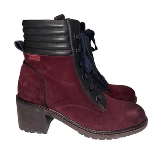 Carmela Boots Womens Size 39 (8.5) Burgundy Suede Leather Heeled Chunky Combat - Picture 1 of 13