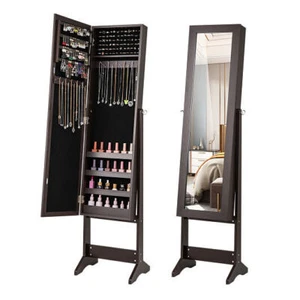 Mirrored Standing Jewelry Cabinet Storage Box-Rustic Brown - Color: Rustic Brown - Picture 1 of 5