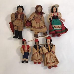 Vintage Folk Ethnic Dolls from Around the World Lot of 6 (HD28)