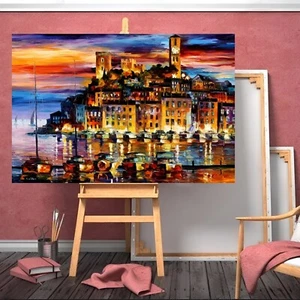 Leonid Afremov Cannes France Colourful Painting Canvas Wall Art Framed Print - Picture 1 of 8