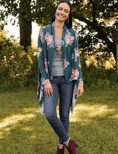 Matilda Jane türkis Blumen Cozy Days Cardigan Pullover vorne offen kaskade Gr. XS - Bild 1 von 3