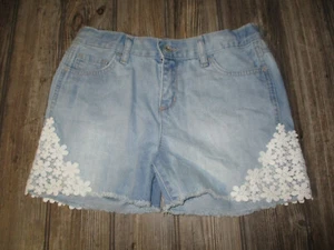 Place Sz 12 Crochet Detail Denim Jean Shorts Girls Size 12 Boho Cottage Core - Picture 1 of 9