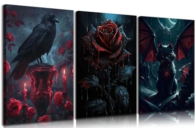 3pcs Vintage Gothic Canvas Wall Art Dark Academia Pictures Wall Decor Spooky ... - Image 1 of 4
