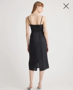 Vestido midi Quince 100 % europeo de lino con cuello redondo grande L negro con bolsillos para mujer - Imagen 1 de 16