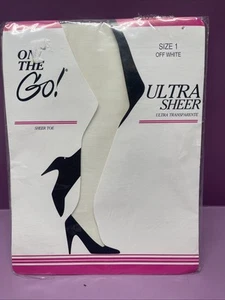 On The Go! Ultra Sheer Control Top Pantyhose Off White Size 1 Sheer Toe NOS - Picture 1 of 2