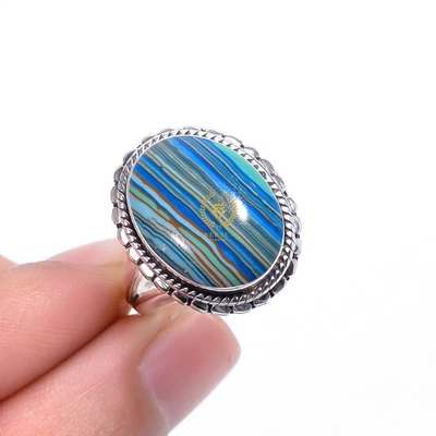 Rainbow Calsilica Gemstone Rings 925 Sterling Silver Handmade Ring Size For Her - Image 1 of 4