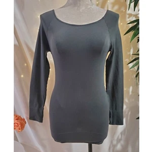 Wolford Cotton Velvet Long Sleeve Scoop Neck Fitted Top Size S Gray Lux Stretch - Picture 1 of 8
