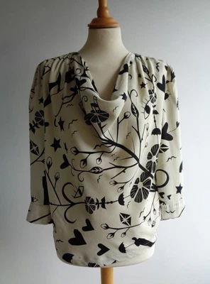 WHISTLES 100% Silk Blouse Top Black Print Size 8 to 10 - Image 1 of 4