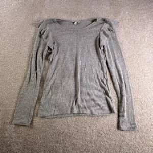Camisa para mujer Lucky Brand S gris manga larga cuello redondo volantes - Imagen 1 de 7
