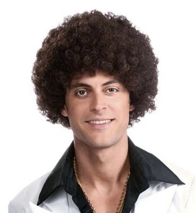 Adult 70s Curly Afro Retro Disco Dude Brown/Black Wig Costume Accessory - Picture 1 of 1