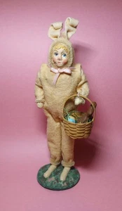 Trissy Crenshaw Bunny Rabbit Girl with Easter Basket Folk Art Vintage Style - Picture 1 of 6