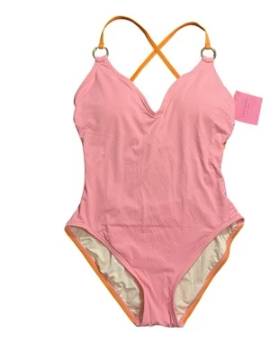 NUEVO CON ETIQUETAS Kate Spade Color Block Una Pieza Traje de Baño Correa Trasera Cruzada Talla M Rosa Naranja Foto 1 de 2