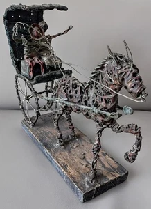Vintage 15" Horse & Buggy Skeleton Man & Wife Brutalist Wire Folk Art. Rustic - Picture 1 of 7
