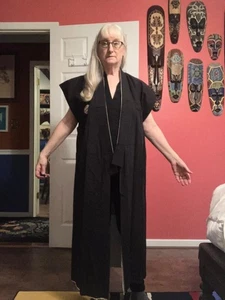 CL-KIM-6) Pre WWII vintage long black off white circle design Kimono sz Large - Picture 1 of 6