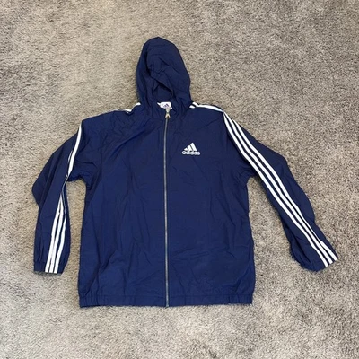 Chaqueta cortavientos Adidas vintage azul para hombre talla XL bolsillos de nailon años 90 Y2K con capucha Foto 1 de 4