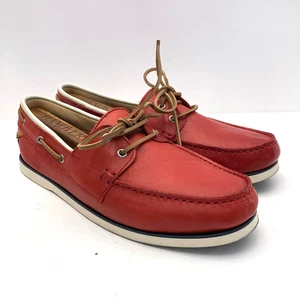 Aldo Boat Shoes Red Leather Lace Up Moc Toe Low Top US Mens 11 EU 44 - Picture 1 of 10