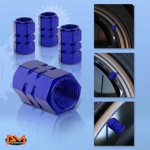 4 Pcs Blue Aluminum Tires Stem Caps 17mm Hexagon Style Wheel Air Valve Cover - Picture 1 of 4