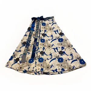 Urban Nomad 100% Silk Wrap Skirt Bohemian Blue Floral Midi Reversible One Size - Picture 1 of 23