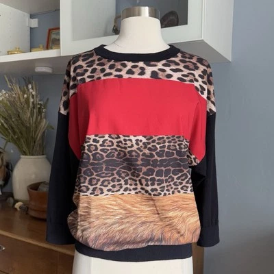 Moschino Barato y Elegante Leopardo Estampado Rayas Panel Top Negro Multi Talla EE. UU. 8 Foto 1 de 4