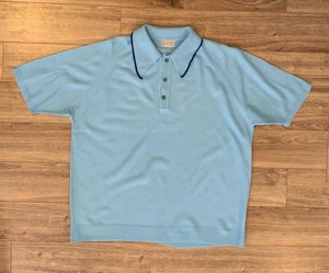 VTG 60s Towncraft Plus Polo Mens Rockabilly Light Blue Tipped Raglan Sleeve XL - Picture 1 of 9