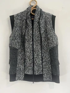 Petrena New Zealand Sz XL Grey Marle & Black Wool Blend Panelled Zip Up Sleeve V - Picture 1 of 10