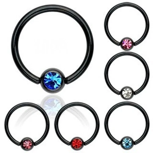 Piercing Ear Teton Ring Captive Black Rhinestone — 第 1/1 张图片