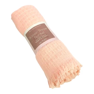 Woven Throw Blanket 35” X 67” Polyester Ultra Soft Warm Light Pink Fringed Edge - Picture 1 of 2