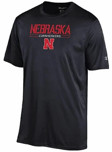 Nebraska Cornhuskers Men's Champion Black Athletic Polyester Short Sleeve Shirt - Picture 1 of 5