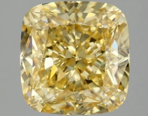 3 CT Yellow Cushion Cut Lab Grown Diamond For Engagement Ring - VVS2 - Picture 1 of 4