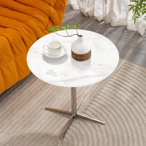 Nature Marble Small Round Table, Metal Modern Couch End Side table 15.7 Inch - Picture 1 of 6