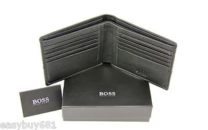 HUGO BOSS BLACK LABEL 100% LEATHER WALLET 10 CC 2 PAPER MONEY SLOT GIFT BOX - Picture 1 of 9
