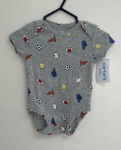 Carter's Baby Boys Sports Balls Cotton Short Sleeve Bodysuit, Gray, 3 M, NWT